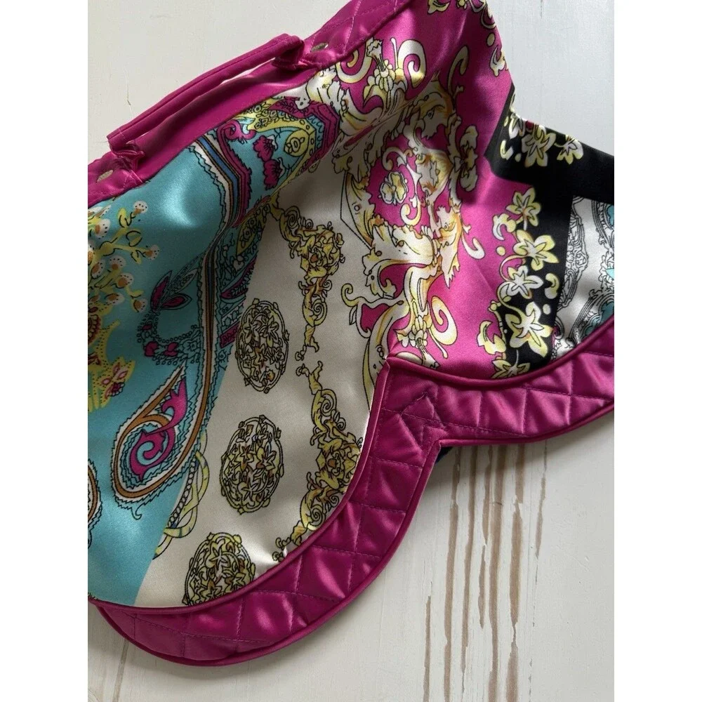 🏷️✿ PurseN Hanging Cosmetic Bag Bustier Travel Case Satin Paisley Pink B